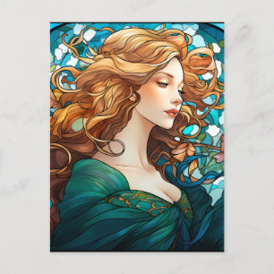 Helena - Dunkelblonde Frau im Jugendstil Postkarte