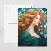 Helena - Dunkle Blonde Frau im Jugendstil Postkarte (Vorne/Hinten)