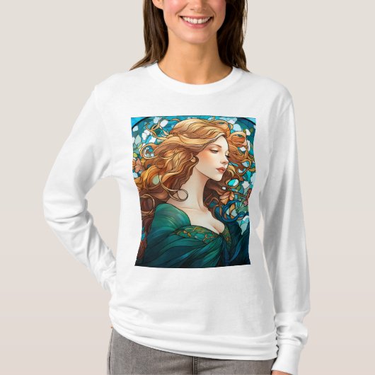 Helena - Dunkle Blonde Frau im Jugendstil T-Shirt (Vorderseite)