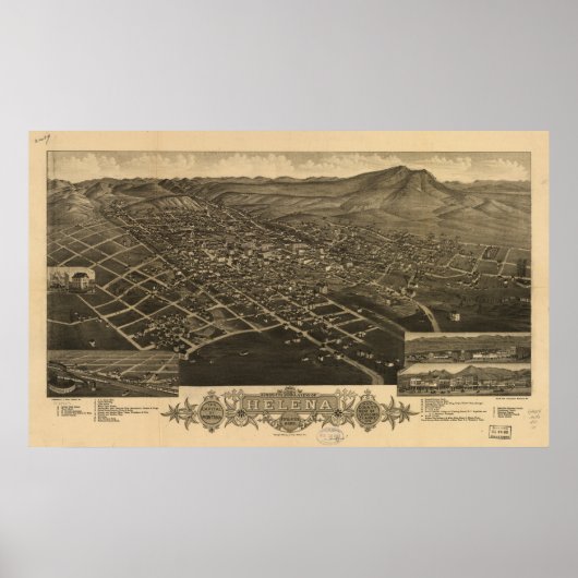 Helena Montana 1883 Antike Panoramakarte Poster (Vorne)