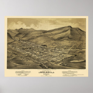 Helena, MT Panorama Karte - 1875 Poster