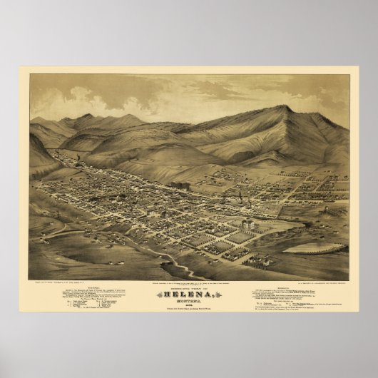Helena, MT Panorama Karte - 1875 Poster (Vorne)