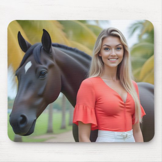 Helena und ihr Pferd inmitten üppiger Natur Mousepad (Vorne)