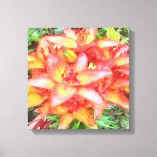 Helens Coral Colored Lilies Watercolor Leinwanddruck
