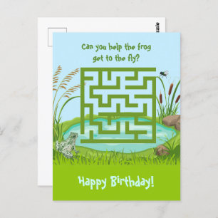 Helfen Sie dem Frosch zu fliegen Maze Birthday Pos Postkarte
