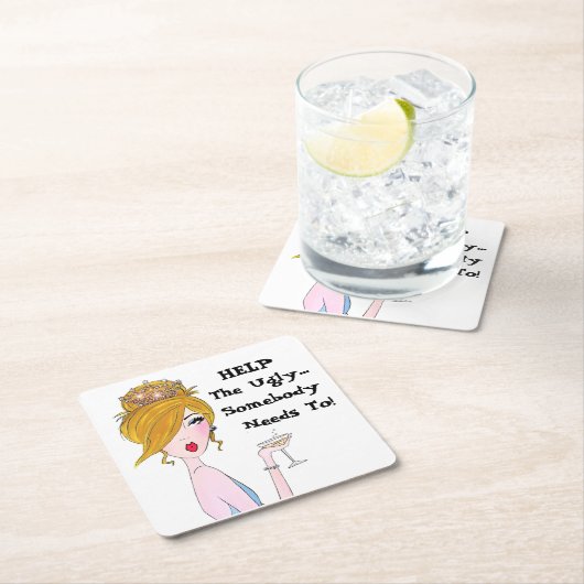 "Helfen Sie dem Ugly - das muss jemand!" Rechteckiger Pappuntersetzer (Vor Ort)