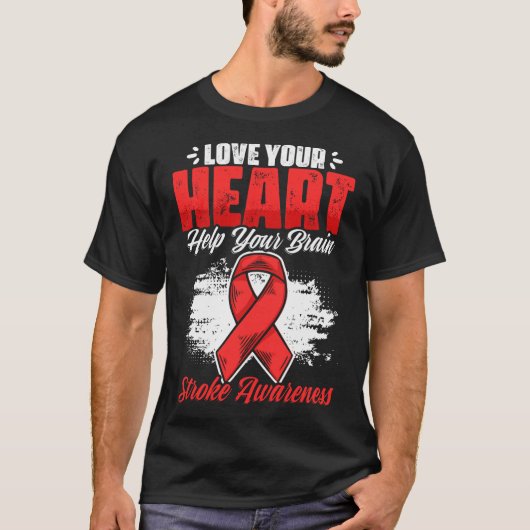 Helfen Sie Ihrem Gehirn Stroke Survivor Red Ribbon T-Shirt (Vorderseite)