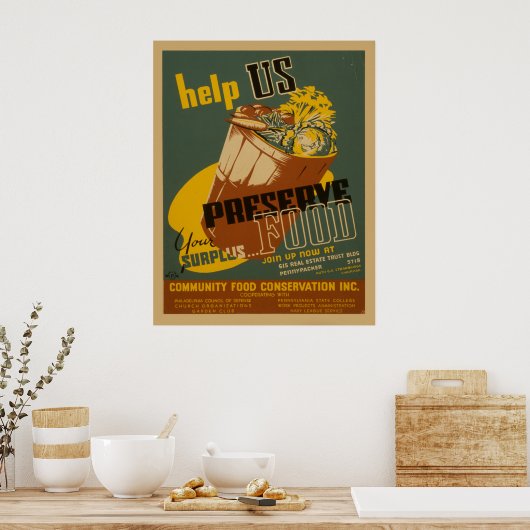 Helfen Sie uns, Ihr überschüssiges Food WPA-Poster Poster (Küche)