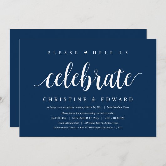 Helfen Sie uns, zu feiern, Post Wedding Elopement Einladung (Vorne/Hinten)