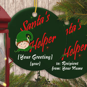 Helfer Niedlicher Elf Personalisiert Weihnachten Keramikornament
