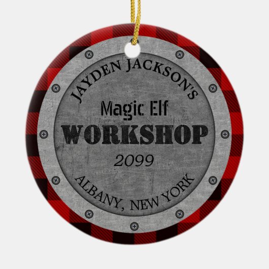 Helferwerkstatt des Weihnachtsmanns Schuhhöhle Keramik Ornament (Vorne)