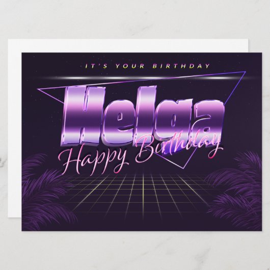Helga Name Vorname lila retro Karte Geburtstag (Vorne/Hinten)