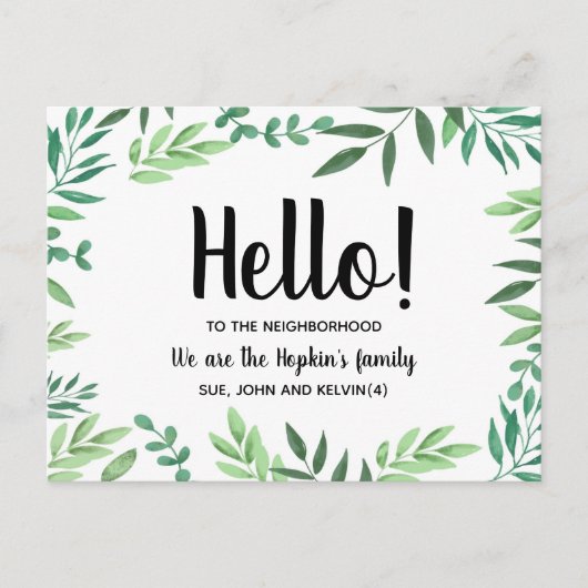 HelHello, Editable We are New to the Neighborhood Postkarte (Vorderseite)