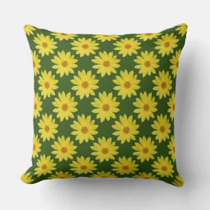 Helianthus 'Lemon Queen' Pattern - Forest Green Kissen