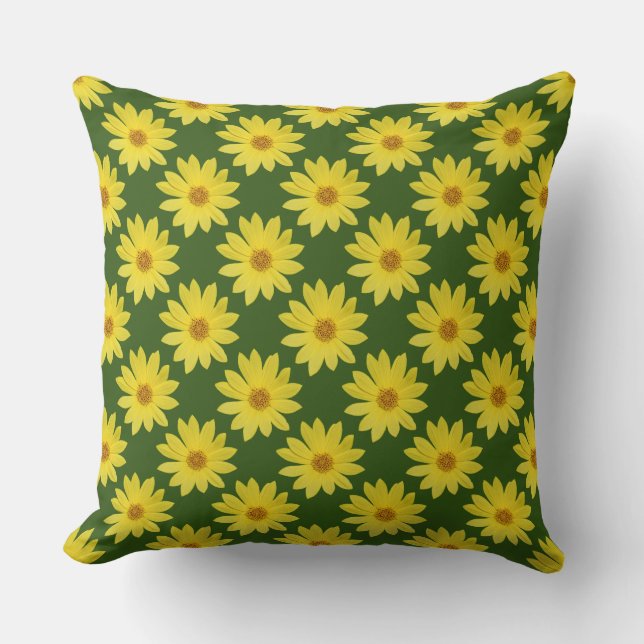 Helianthus 'Lemon Queen' Pattern - Forest Green Kissen (Vorderseite)