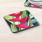 Heliconia Lobster Tropical Water Color Blume Getränkeuntersetzer (Linke Seite)