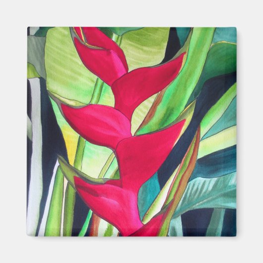 Heliconia Lobster Tropical Water Color Blume Magnet (Vorne)