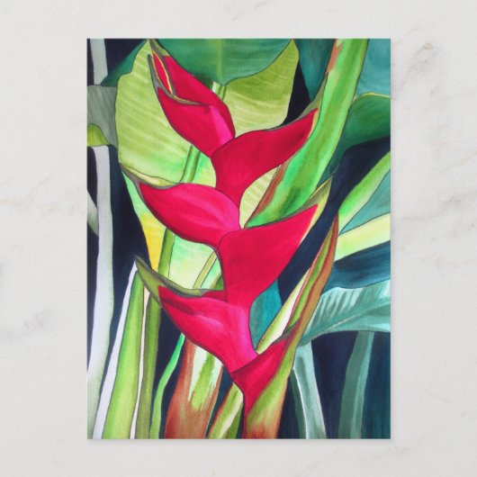 Heliconia Lobster Tropical Water Color Blume Postkarte (Vorderseite)