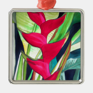Heliconia Lobster Tropical Water Color Blume Silbernes Ornament