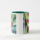 Heliconia Lobster Tropical Water Color Blume Zweifarbige Tasse (Mittel)