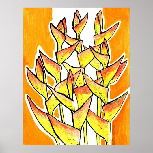 Heliconia Rostrata, Hummerschloss, tropische Blume Poster (Vorne)
