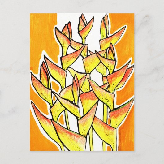 Heliconia Rostrata Tropische Blume Gelb Postkarte (Vorderseite)