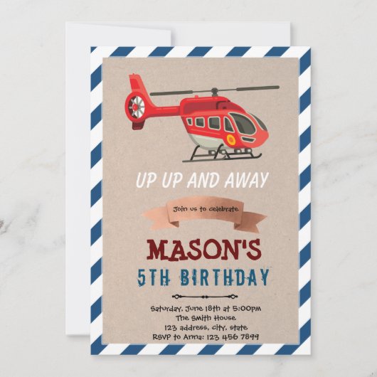 Helicopter-Flugzeug Geburtstag Thema Einladung (Vorderseite)
