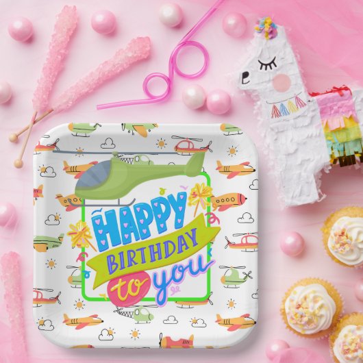 Helicopter Happy Birthday Pappteller (Party)