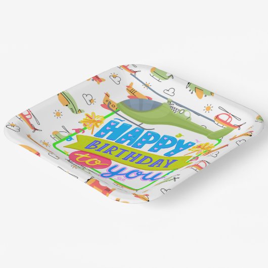 Helicopter Happy Birthday Pappteller (Gewinkelt)