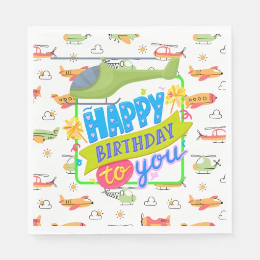 Helicopter Happy Birthday Serviette (Vorderseite)