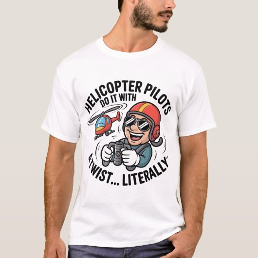 Helicopter Pilot Cartoon Mascot T-Shirt (Vorderseite)