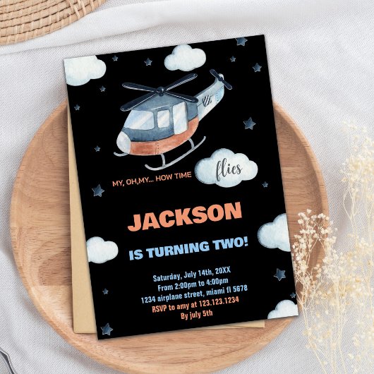 Helikopter Einladung zum Geburtstag Black BK