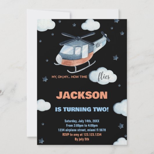 Helikopter Einladung zum Geburtstag Black BK (Vorderseite)