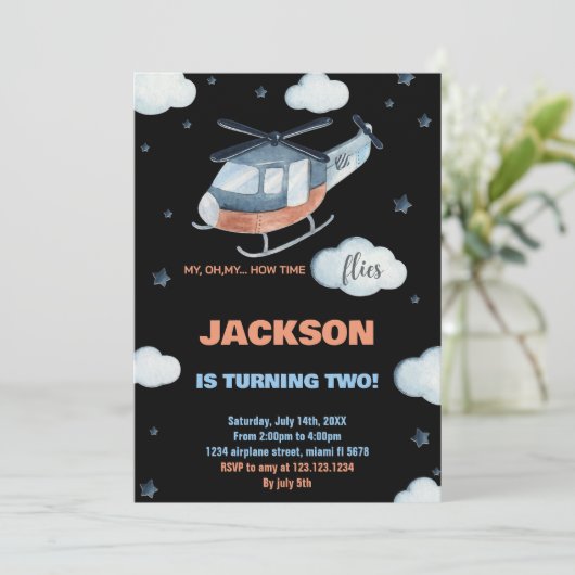 Helikopter Einladung zum Geburtstag Black BK (Stehend Vorderseite)