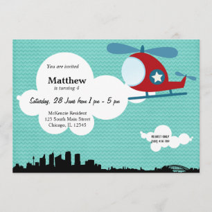 Helikopter Geburtstag Thema (Blau) Einladung