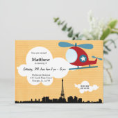 Helikopter Geburtstag Thema (Orange) Einladung (Stehend Vorderseite)