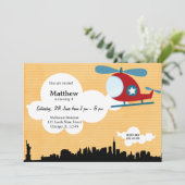 Helikopter Geburtstag Thema (Orange) Einladung (Stehend Vorderseite)