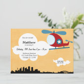 Helikopter Geburtstag Thema (Orange) Einladung (Stehend Vorderseite)