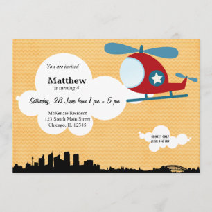 Helikopter Geburtstag Thema (Orange) Einladung