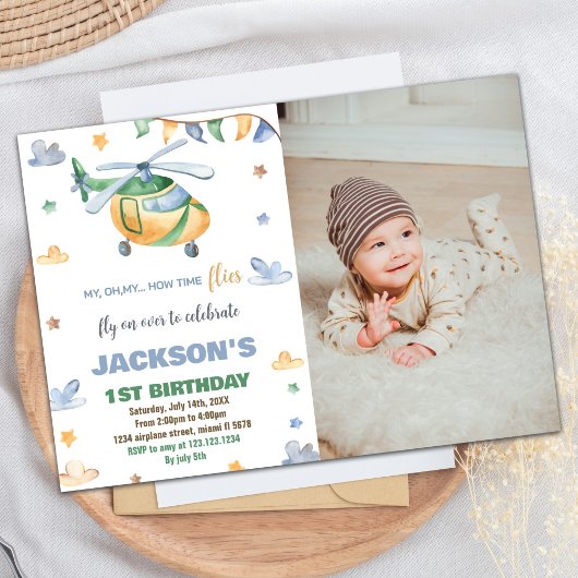 Helikopter Geburtstagseinladungen Gelbes graues Fo Einladung