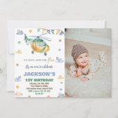 Helikopter Geburtstagseinladungen Gelbes graues Fo Einladung (Vorderseite)