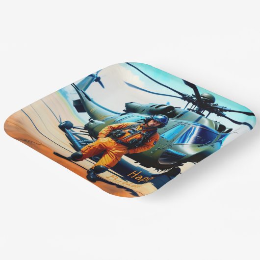 Helikopter-Pilot Geburtstag Pappteller (Gewinkelt)