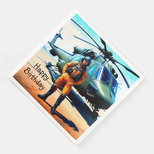 Helikopter-Pilot Geburtstag Serviette (Ecke)