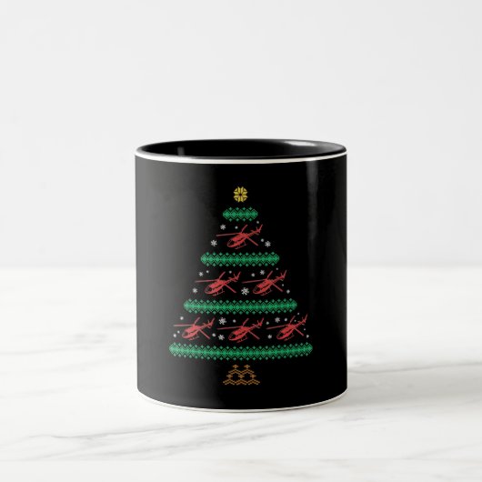 Helikopter Ugly Christmas Pilot Xmas Baum Geschenk Zweifarbige Tasse (Mittel)
