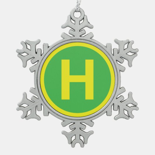 Helipad Sign Schneeflocken Zinn-Ornament (Vorderseite)