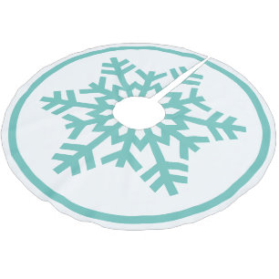 Hell Aqua Türkis Blau Grüne Schneeflocke auf Weiß Polyester Weihnachtsbaumdecke