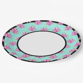 Hell Aquamarin mit rosa Blume Akzentuiert in Schwa Pappteller