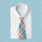 Hell Aquamarin, Pfirsich und Weiß Kariert Krawatte