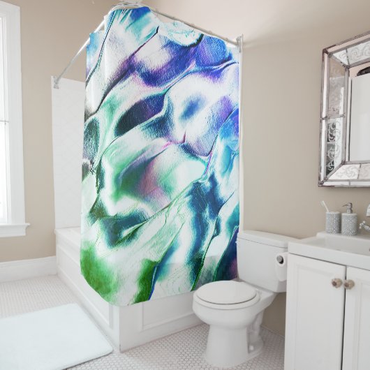 Hell aus mattem Metall, grün bis blau Duschvorhang (Beispiel)