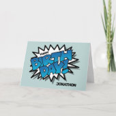 Hell Blue Comic Text - Happy Birthday Karte (Vorderseite)
